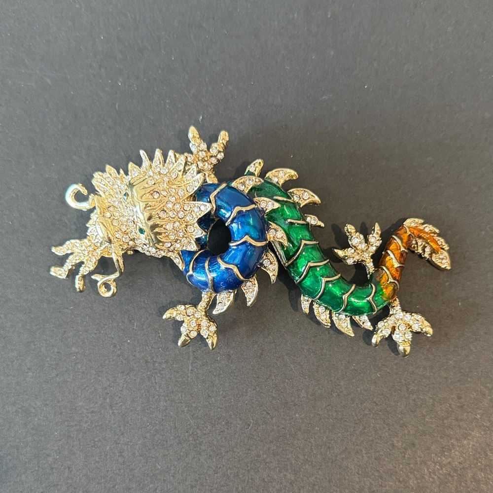 Colorful Dragon Brooch with Rhinestones